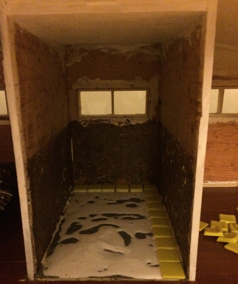 Bathroom floor installation, partway through. Photos by Holly Tierney-Bedord. All rights reserved.