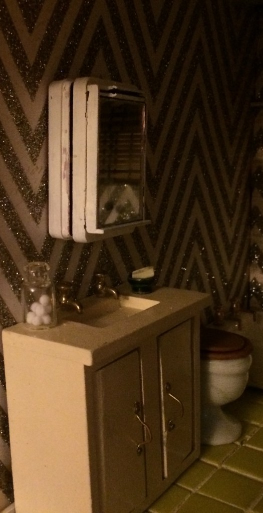 Bathroom with handmade medicine cabinet. Photo by Holly Tierney-Bedord. All rights reserved.
